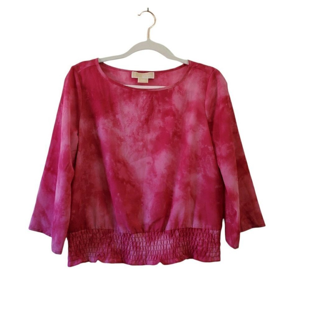 Michael Kors Blouse Petite Small‎ Womens Pink Tie Dye Ruched Hem Lightweight SP